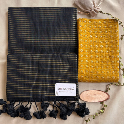 Dhiyona SS Sutisancha Black Stripe cotton Saree designer work Blouse