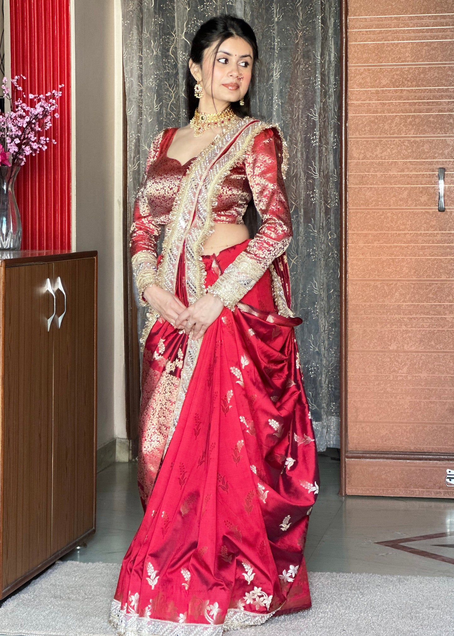 Dhiyona HH Maroon Red Banarasi Nazakat Soft-Silk Saree