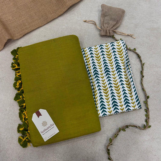 Dhiyona SS Sutisancha Lime Handloom Cotton Saree With Blouse