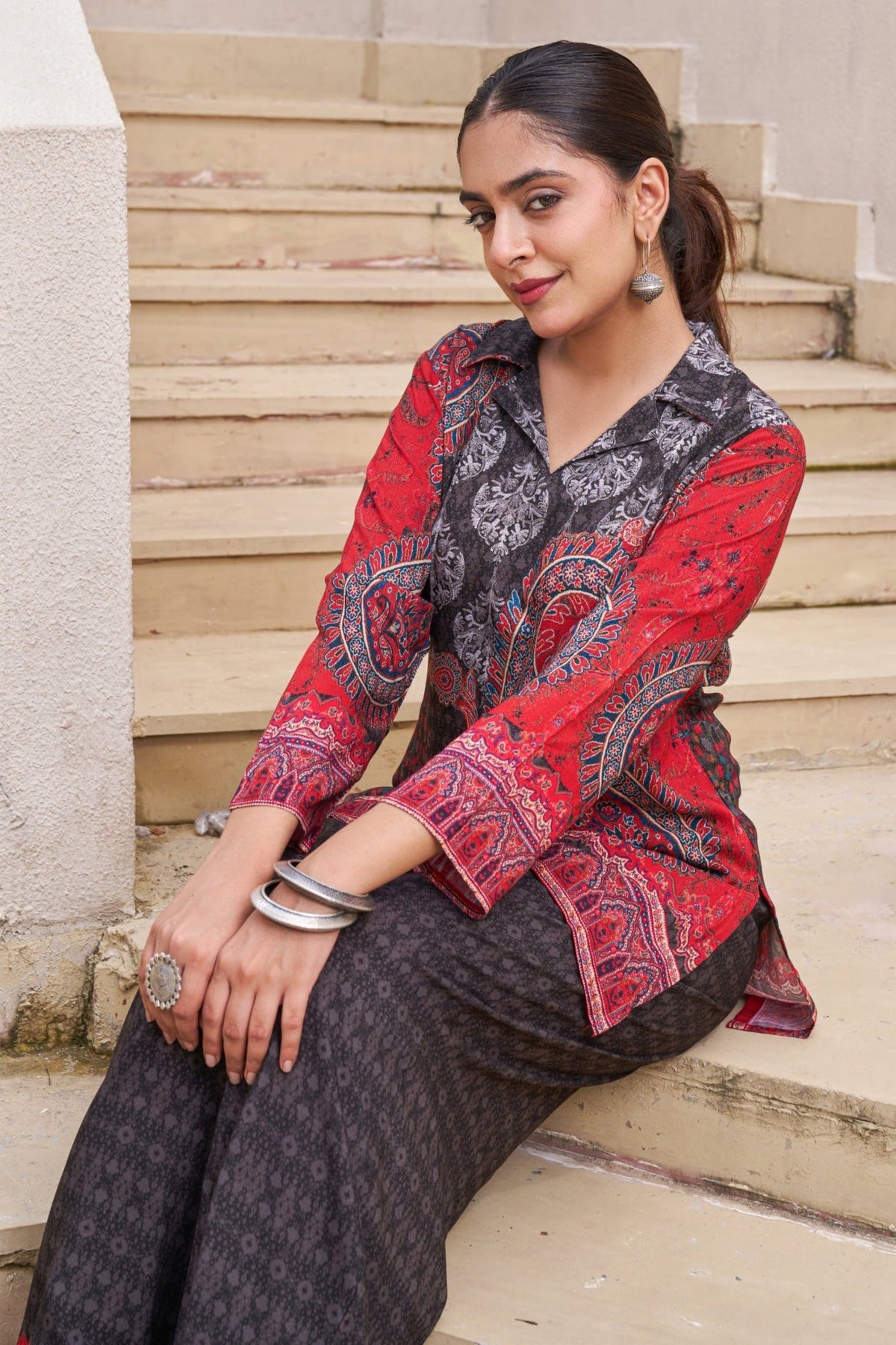 Kabool charcoal printed Co-ord set