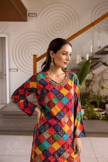 Kabool vibrant printed kurta pant set