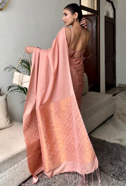Dhiyona ST Biscuit Saree with Gold Woven Jacquard Pallu & Self Blouse Fabric