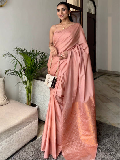 Dhiyona ST Biscuit Saree with Gold Woven Jacquard Pallu & Self Blouse Fabric