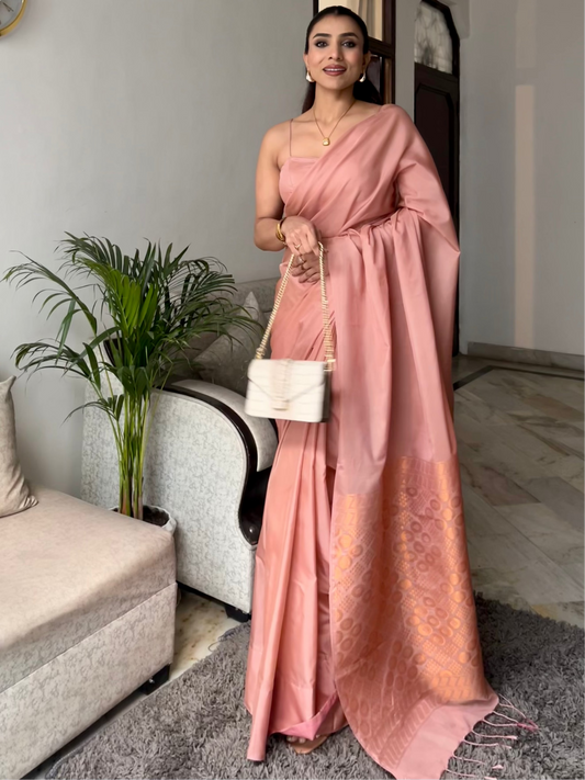 Dhiyona ST Biscuit Saree with Gold Woven Jacquard Pallu & Self Blouse Fabric