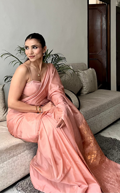 Dhiyona ST Biscuit Saree with Gold Woven Jacquard Pallu & Self Blouse Fabric