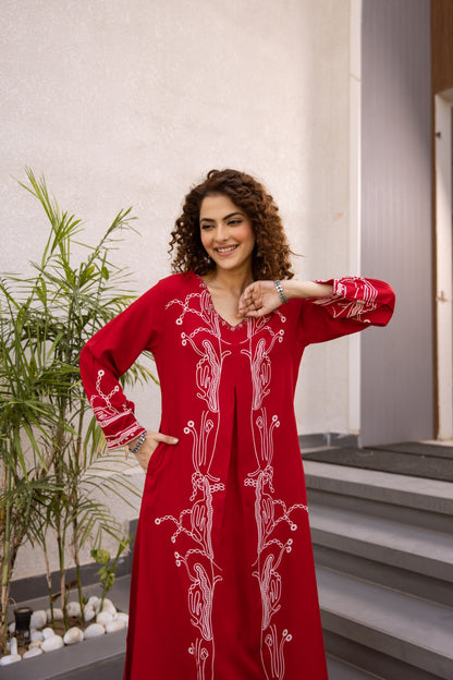 Kabool Crimson Printed Kurta Pant Set