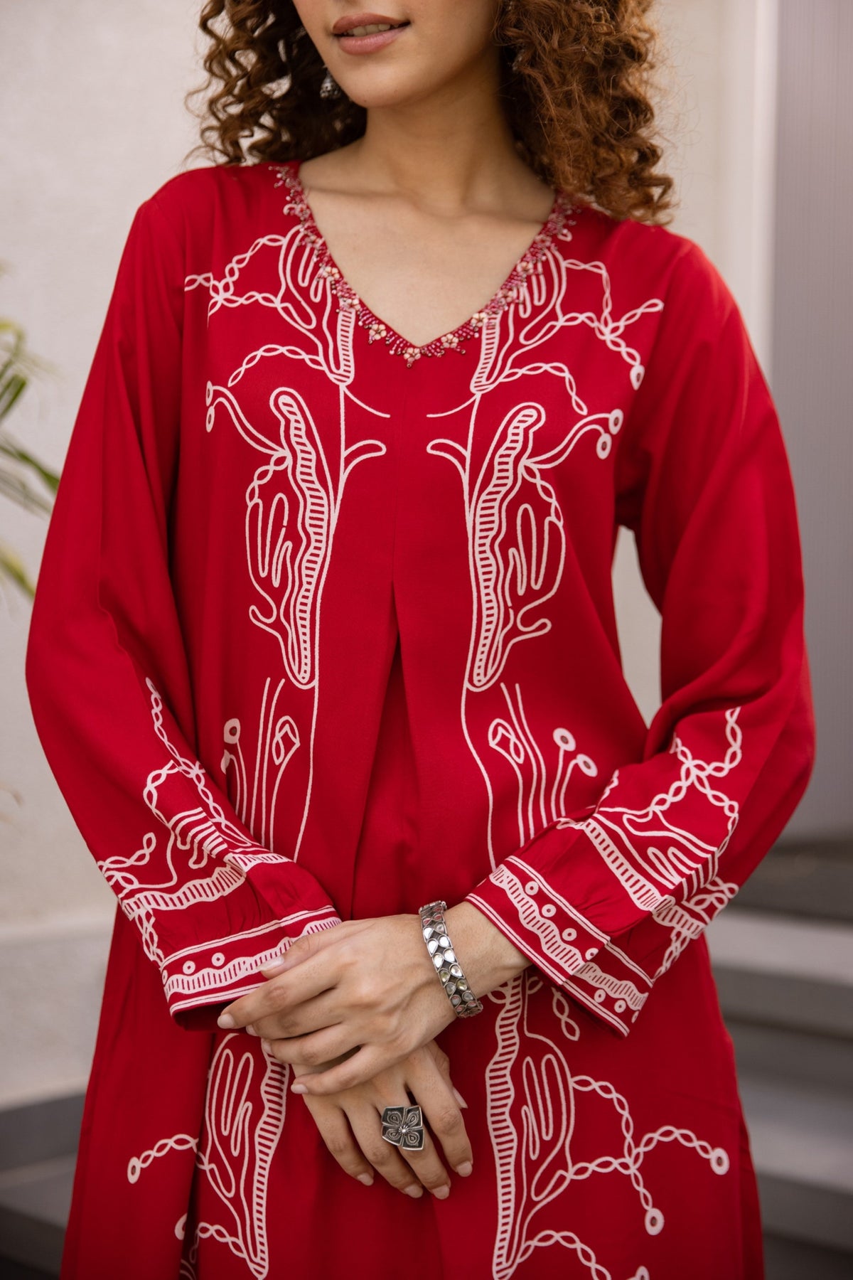 Kabool Crimson Printed Kurta Pant Set