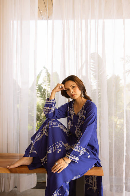 Kabool Hibis Printed Kurta Pant Set