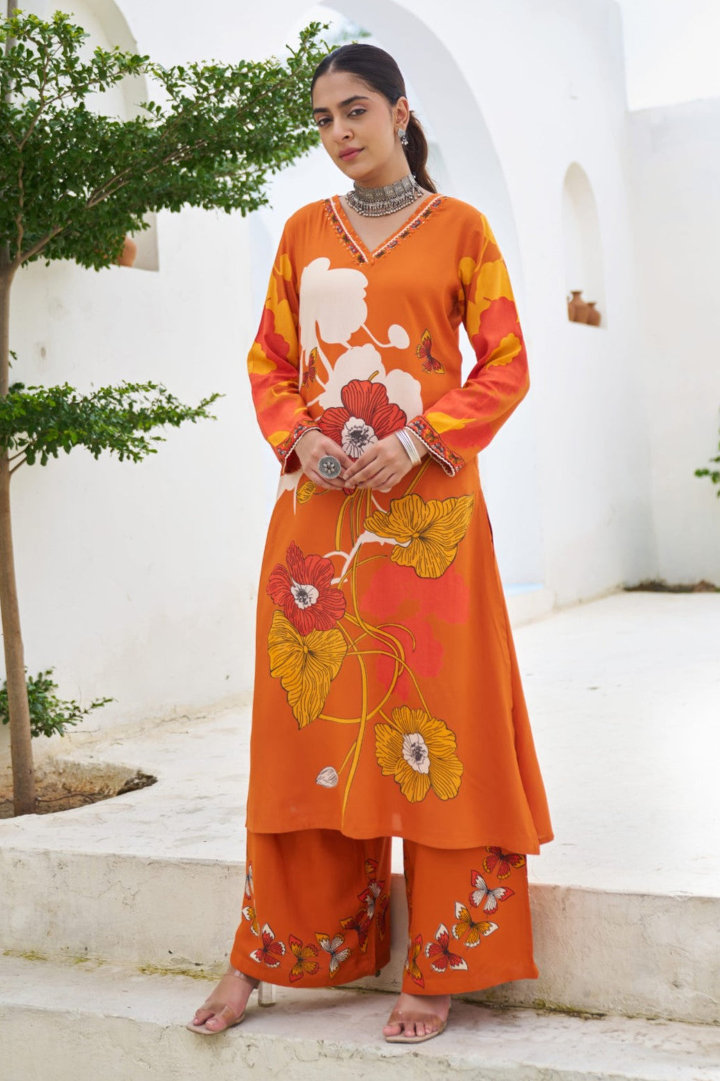 Sonpal apricot printed kurta pant set