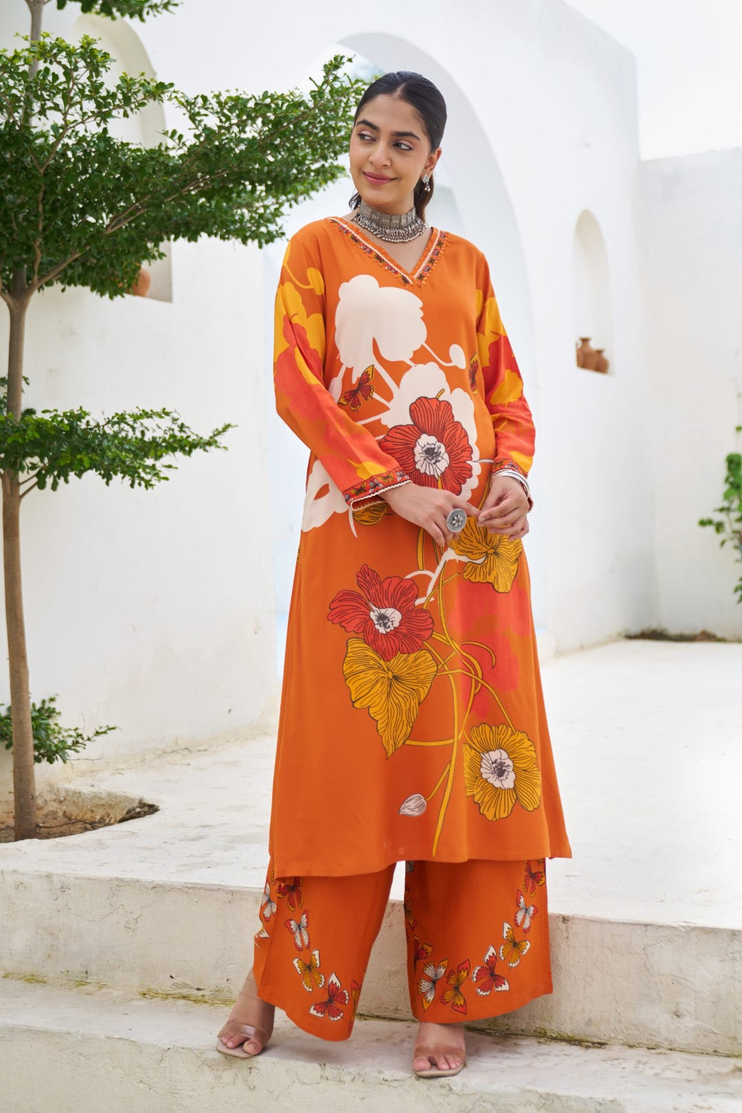 Sonpal apricot printed kurta pant set