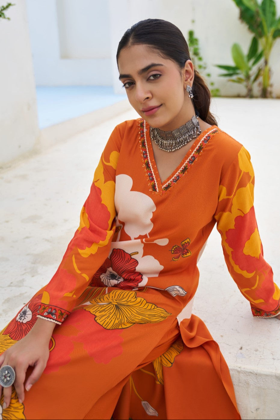 Sonpal apricot printed kurta pant set
