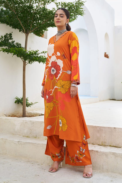 Sonpal apricot printed kurta pant set