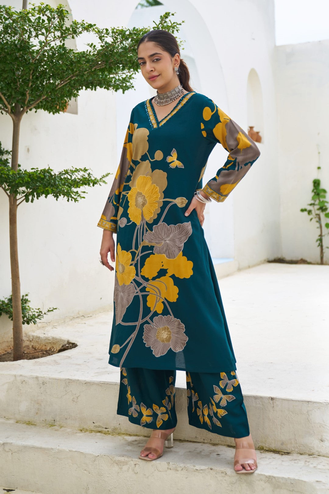 Sonpal cobalt printed kurta pant set