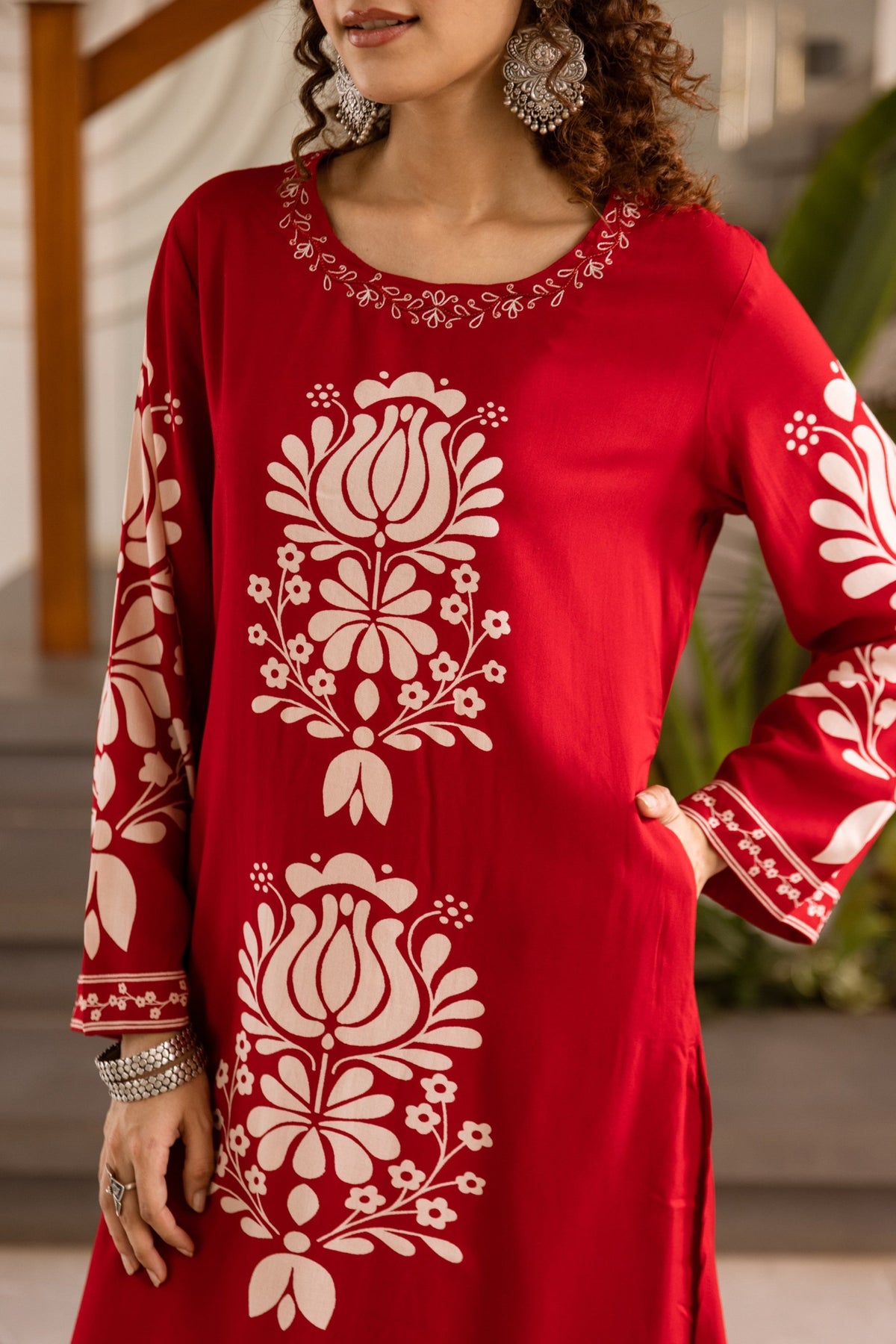 Kabool Vermillion Printed Kurta Pant Set
