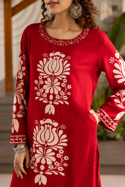 Kabool Vermillion Printed Kurta Pant Set