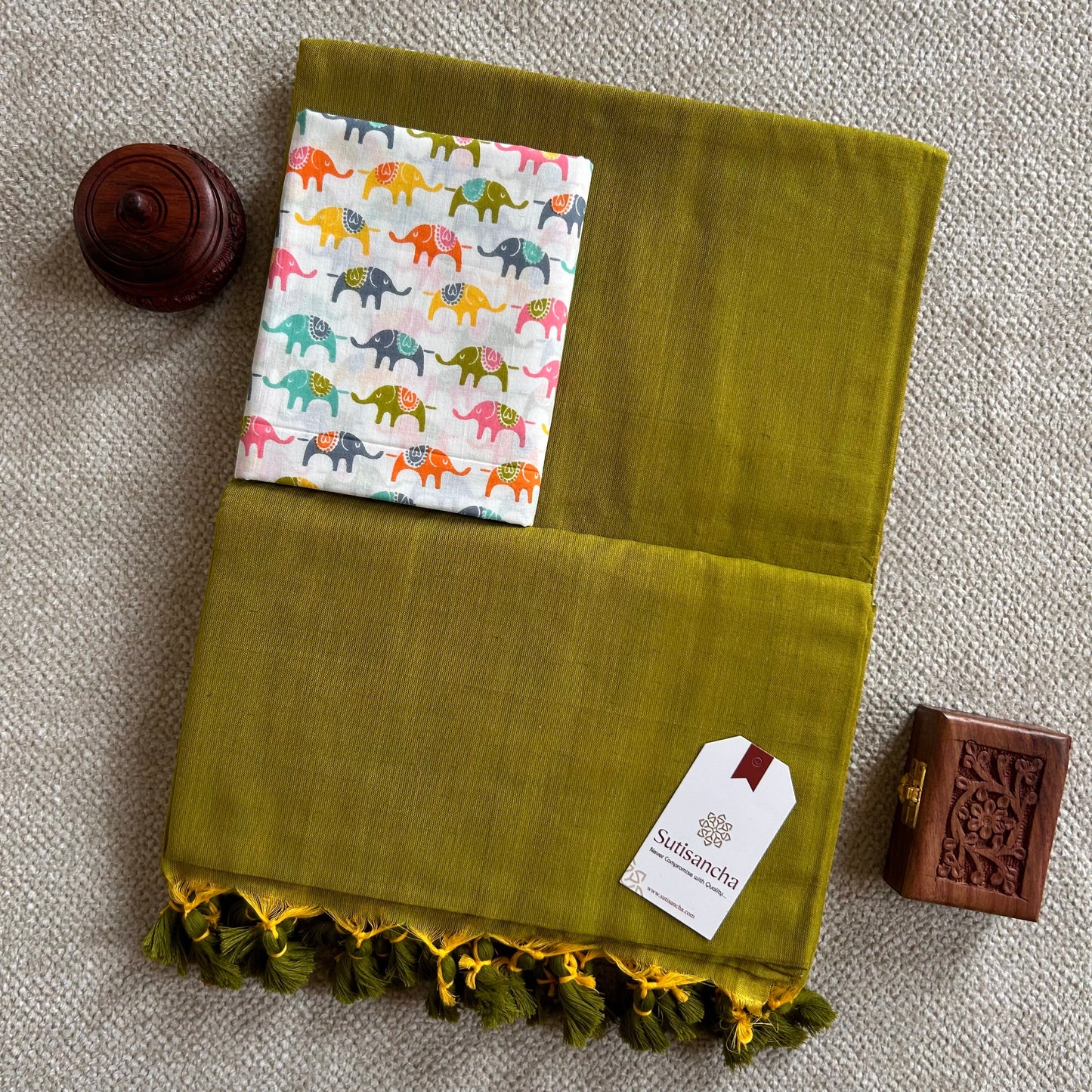 Dhiyona SS Sutisancha Lime Handloom Cotton Saree With Blouse