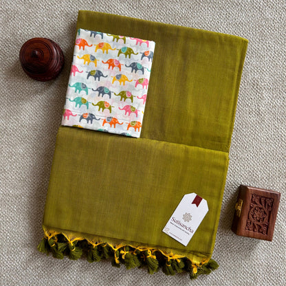 Dhiyona SS Sutisancha Lime Handloom Cotton Saree With Blouse