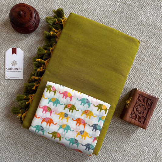 Dhiyona SS Sutisancha Lime Handloom Cotton Saree With Blouse