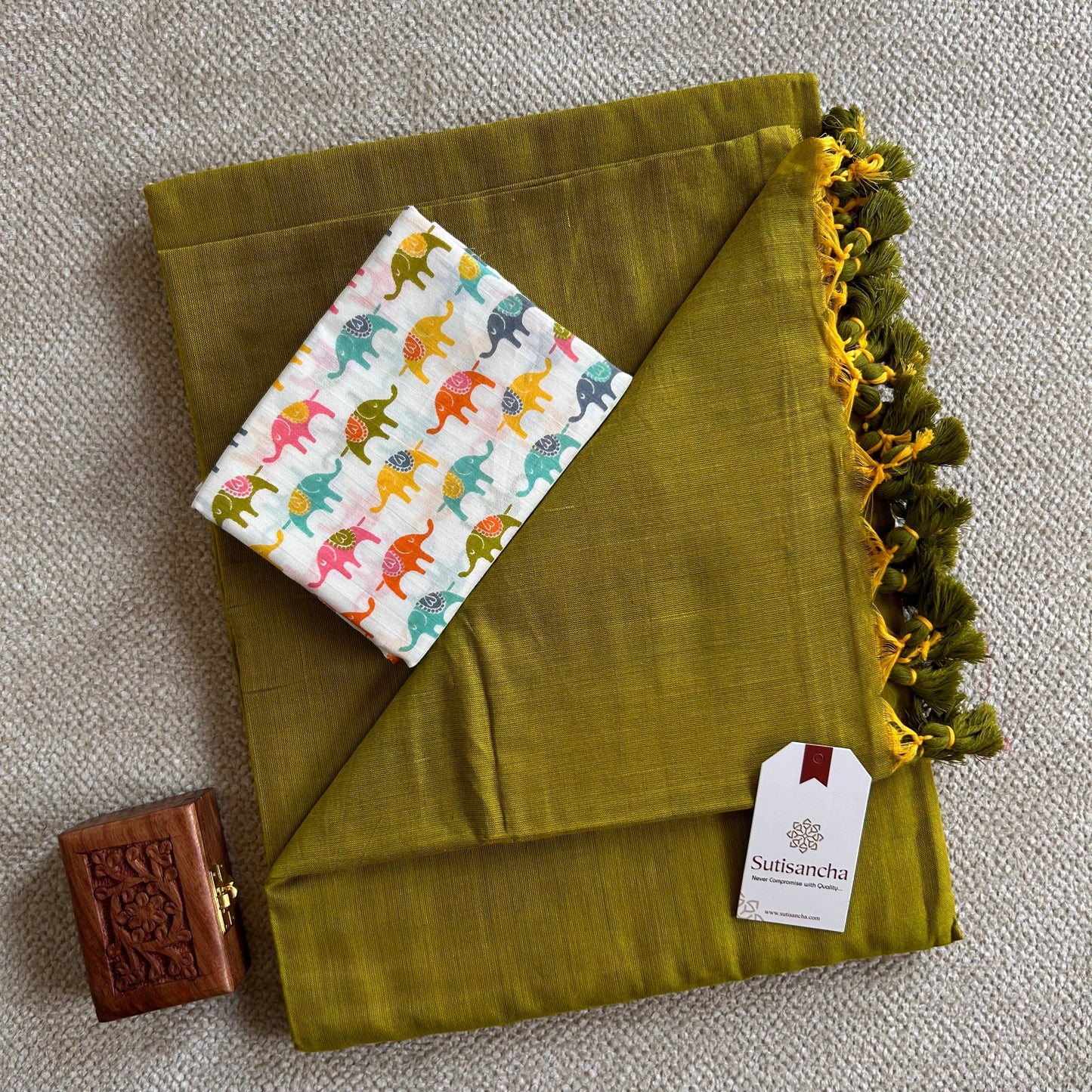 Dhiyona SS Sutisancha Lime Handloom Cotton Saree With Blouse
