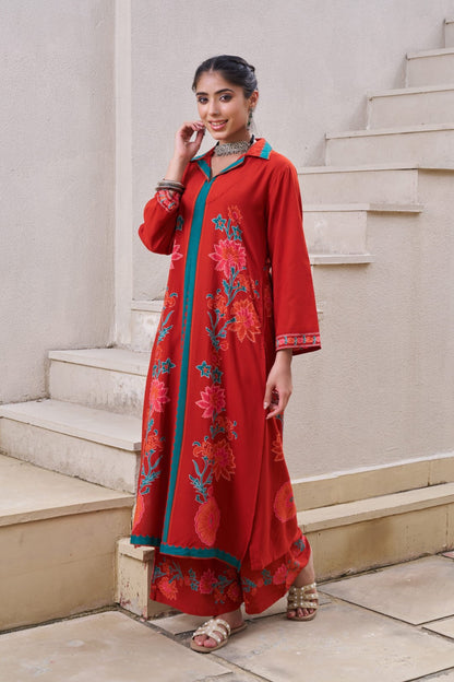 Sonpal crimson printed kurta pant set