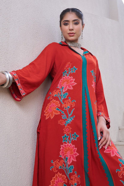 Sonpal crimson printed kurta pant set