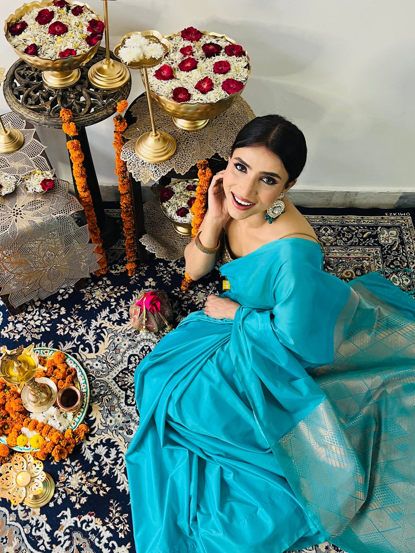 Dhiyona ST Elegant Blue Saree with Gold Woven Jacquard Pallu & Self Blouse Fabric