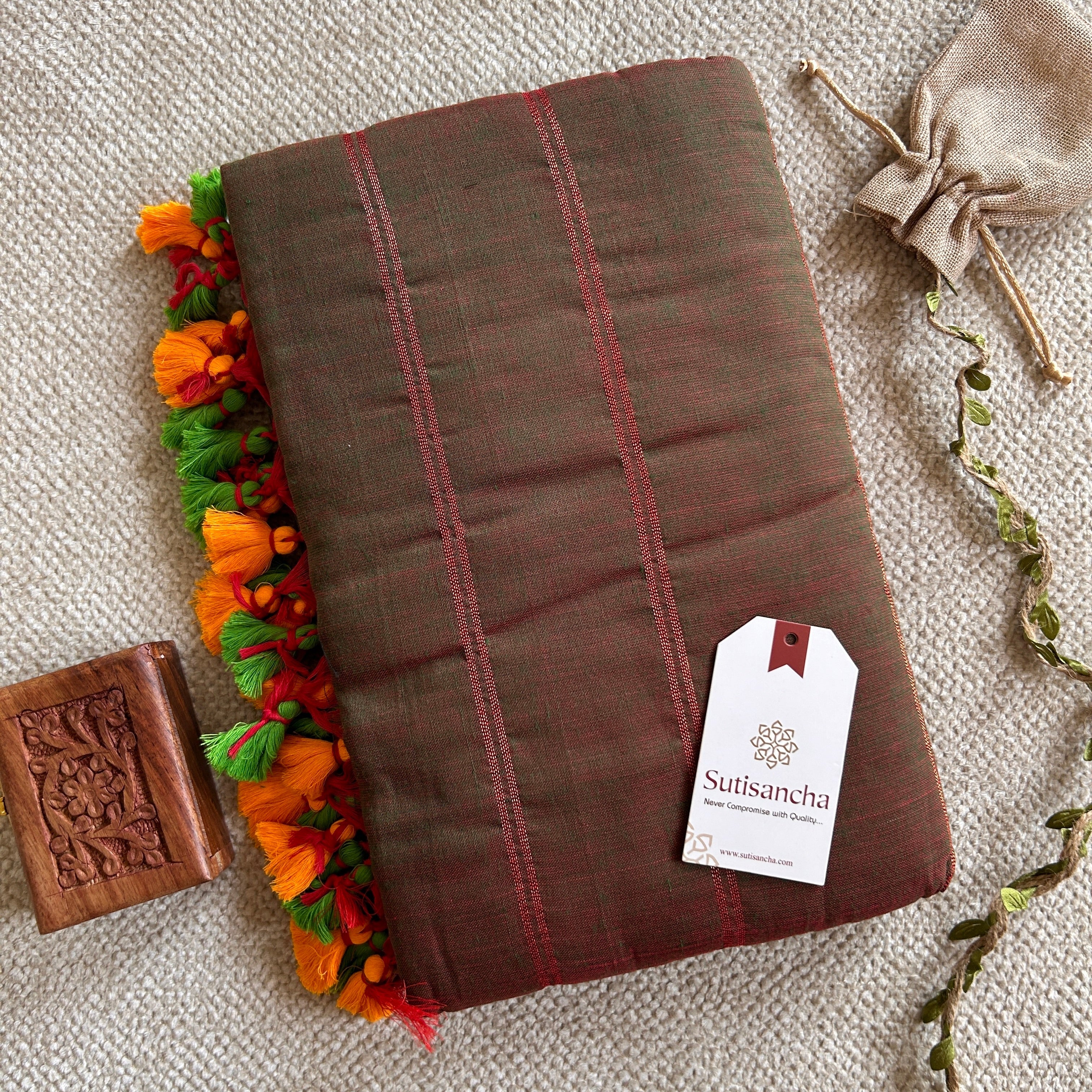 Dhiyona SS Sutisancha Dualtone Brown Zari Stripe Saree
