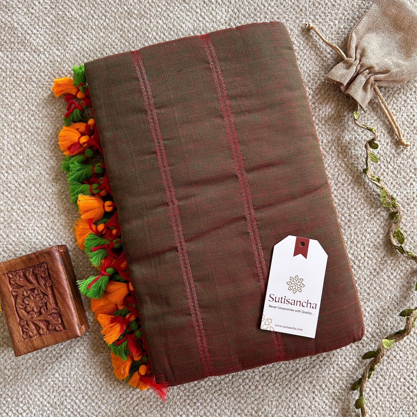 Dhiyona SS Sutisancha Dualtone Brown Zari Stripe Saree