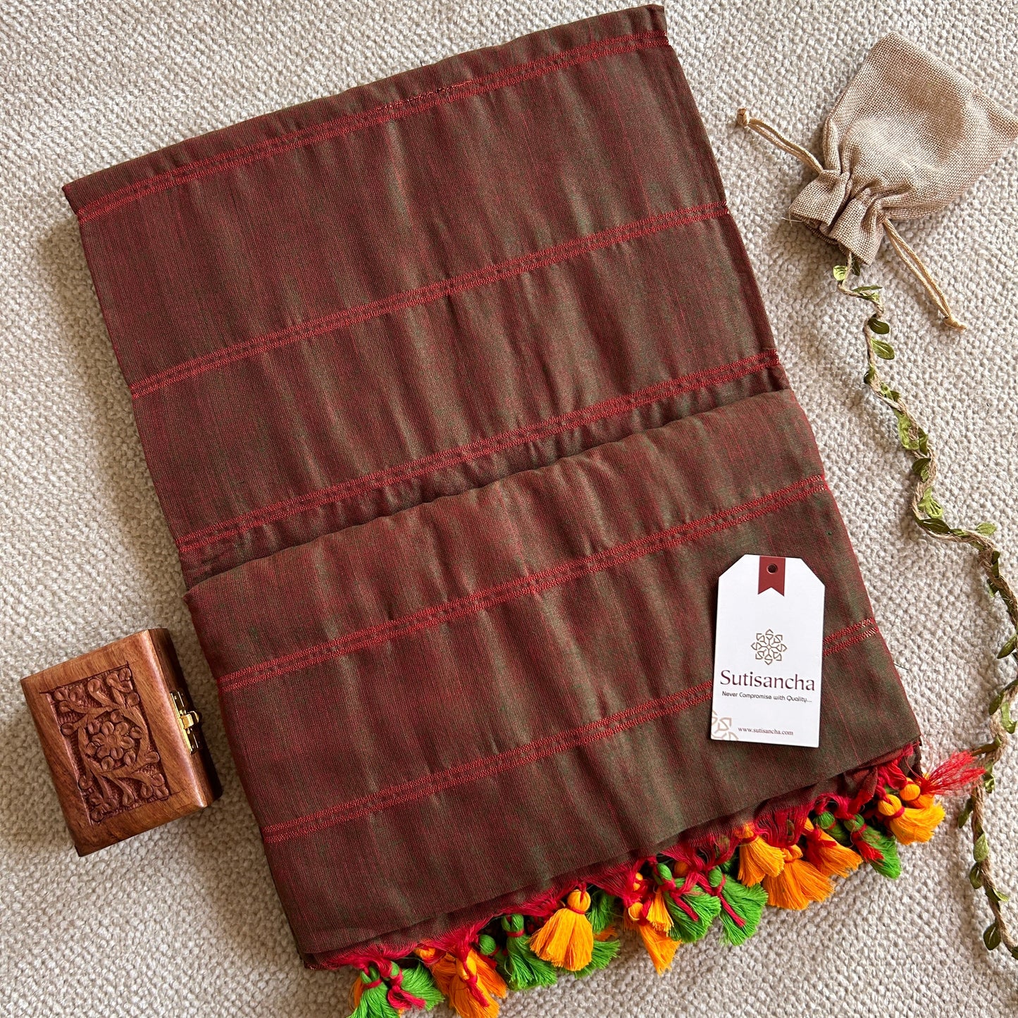 Dhiyona SS Sutisancha Dualtone Brown Zari Stripe Saree