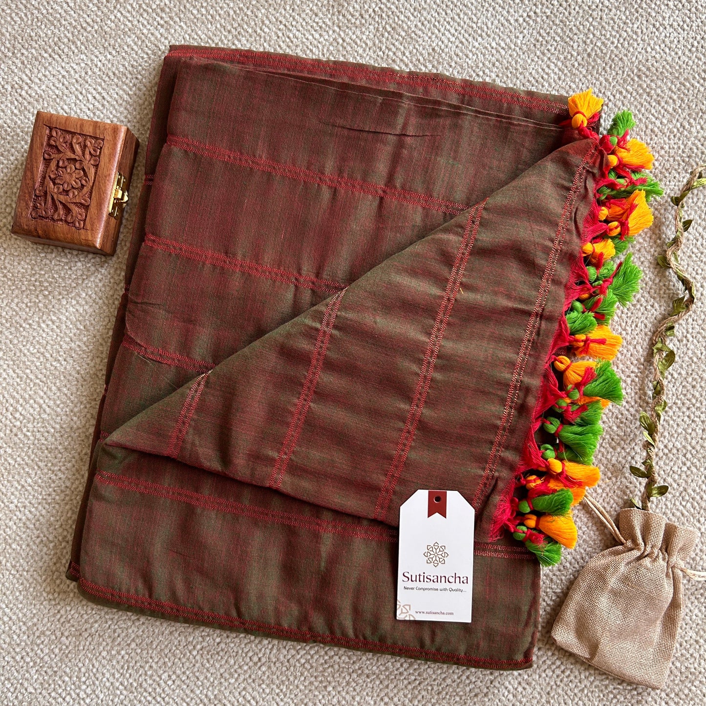 Dhiyona SS Sutisancha Dualtone Brown Zari Stripe Saree