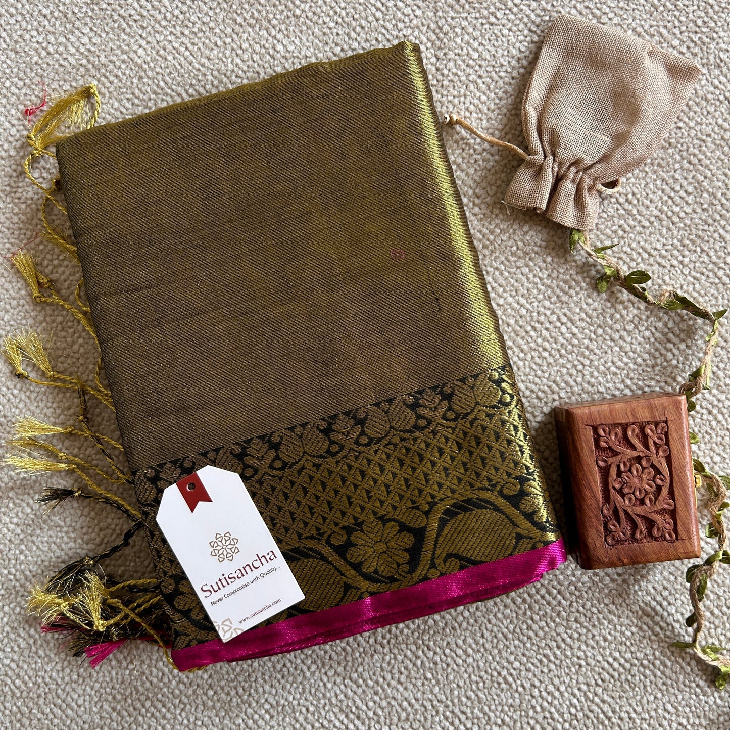 Dhiyona SS Sutisancha Mehndi Handloom Tissue Saree