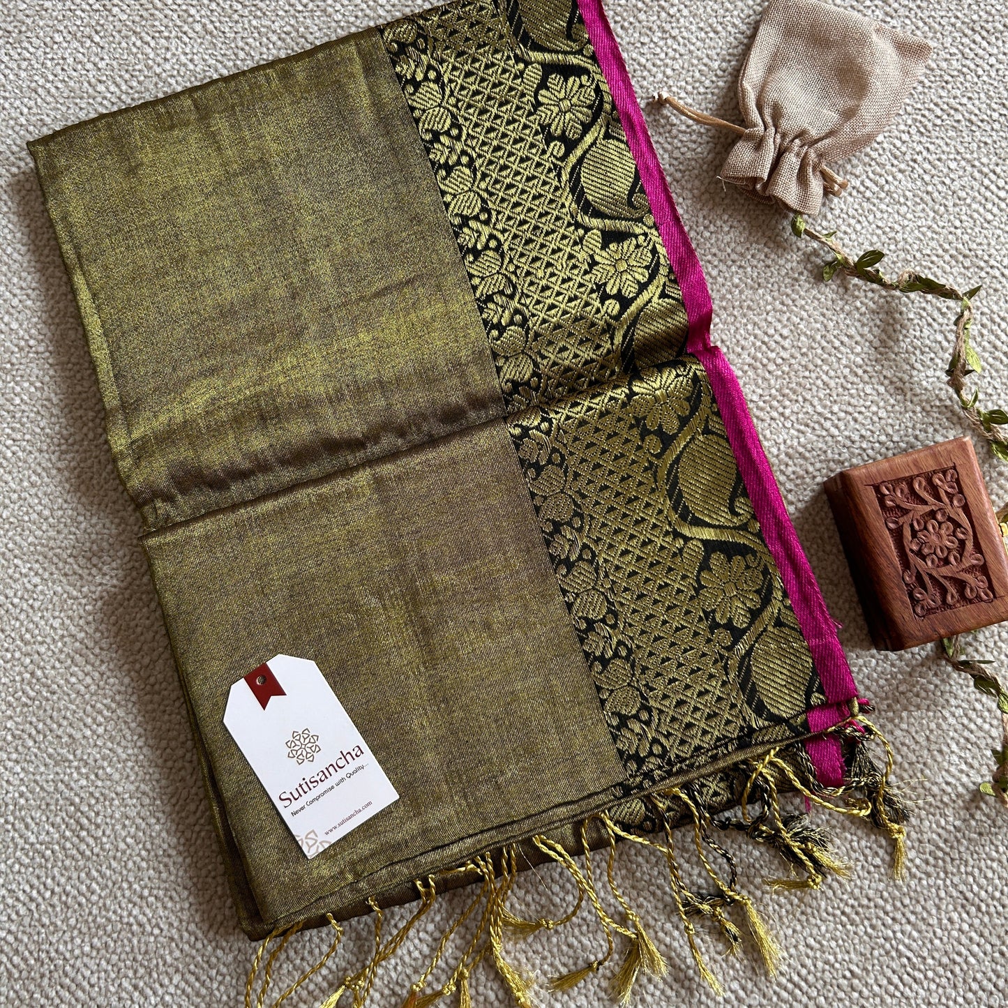 Dhiyona SS Sutisancha Mehndi Handloom Tissue Saree