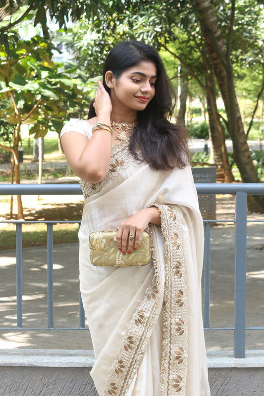 Dhiyona HH Shahnara-e-Taj Hand Zardozi Special Pallu Work Shimmery Tissue Silk Saree