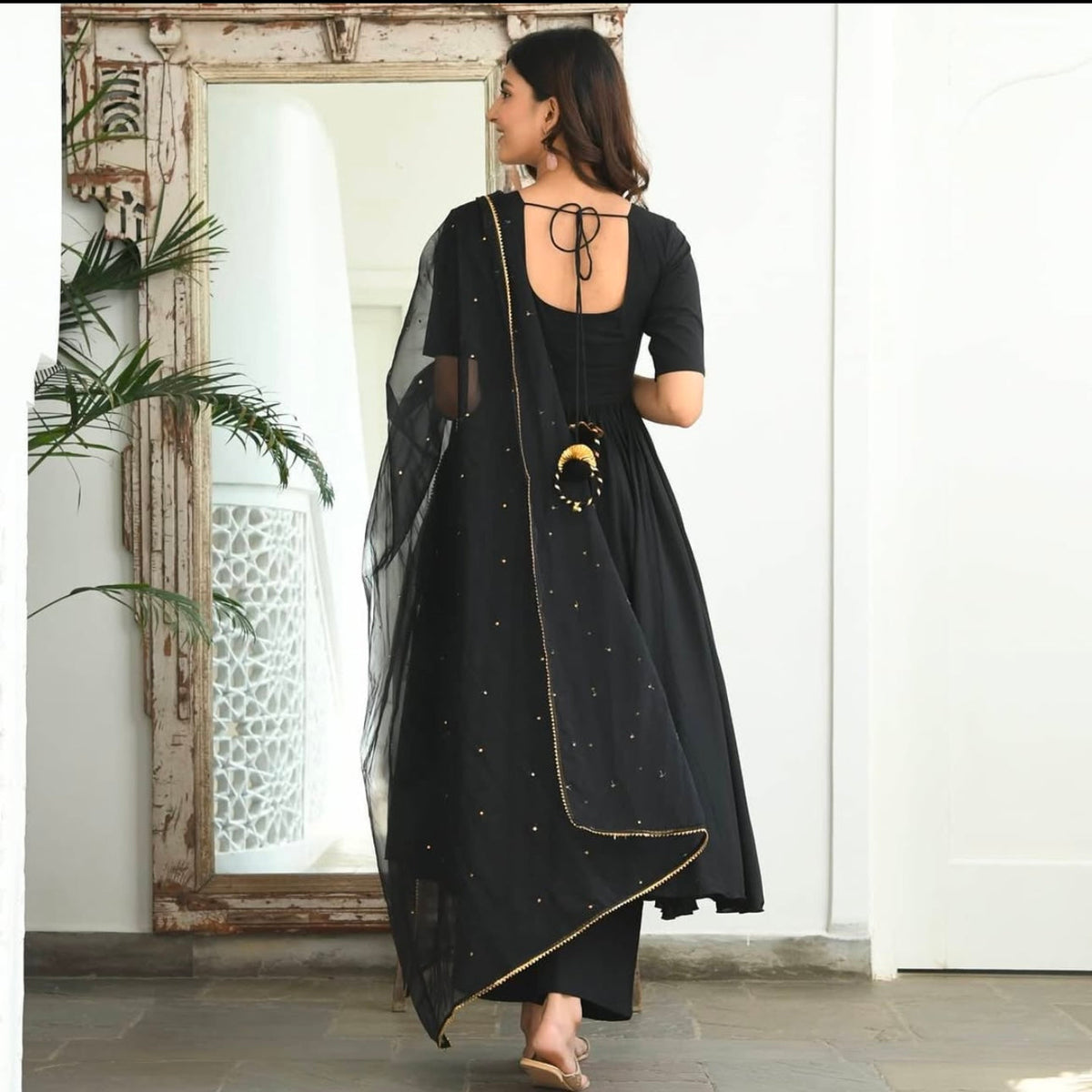 Black Sequin Cotton Suit Set