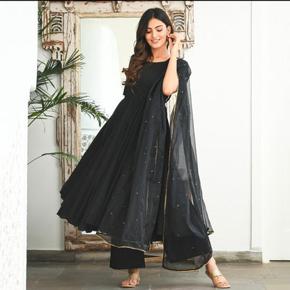 Black Sequin Cotton Suit Set