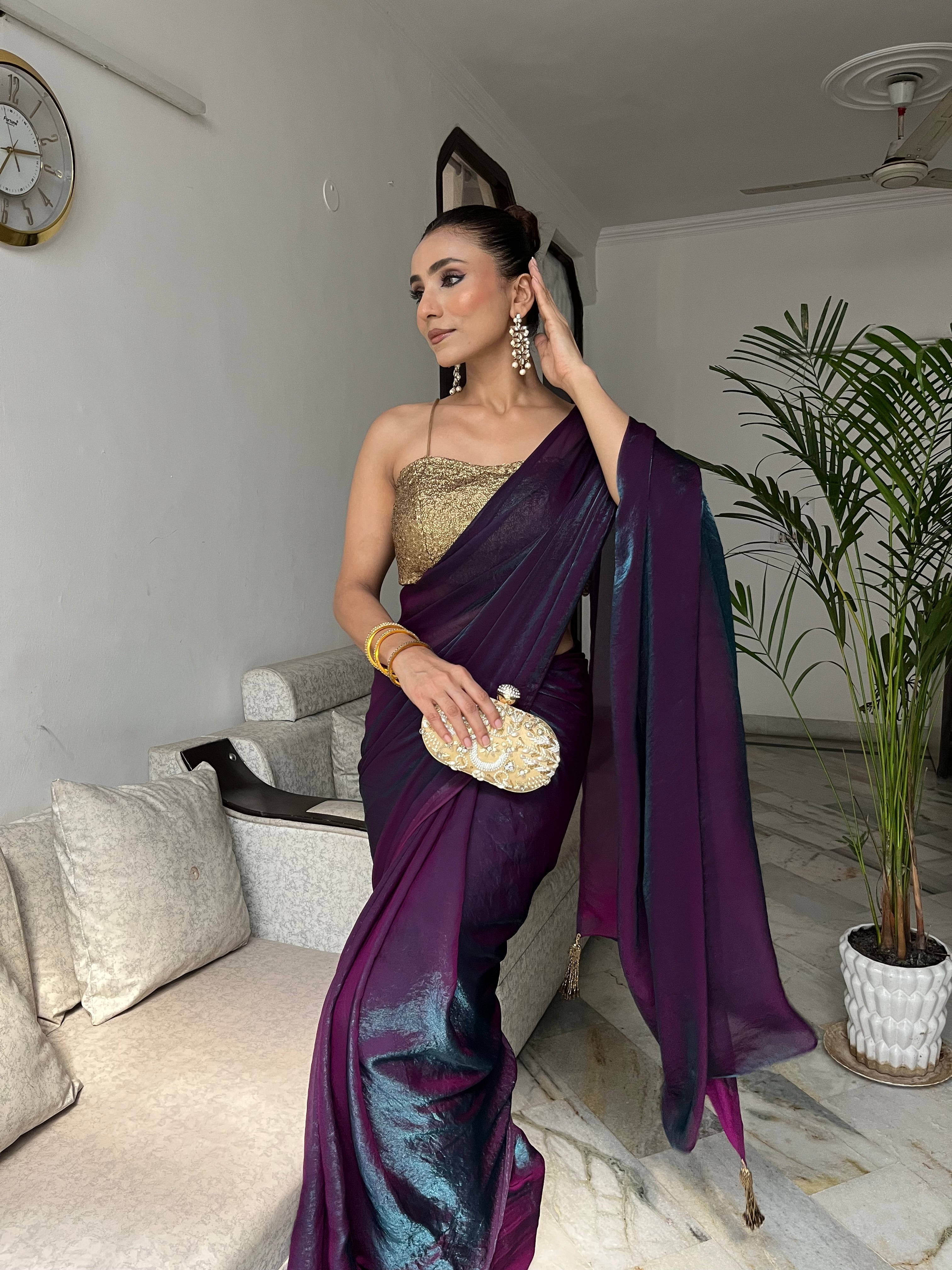 Dhiyona ST Rarity Metallic Satin Saree with Self Blouse Fabric
