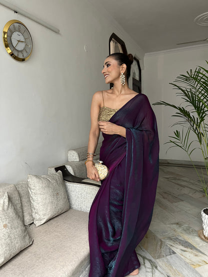 Dhiyona ST Rarity Metallic Satin Saree with Self Blouse Fabric