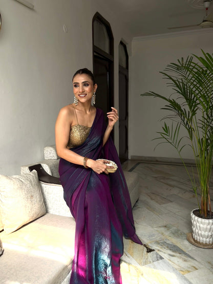 Dhiyona ST Rarity Metallic Satin Saree with Self Blouse Fabric