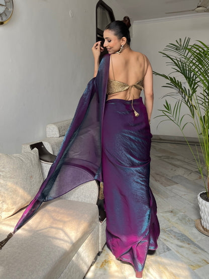 Dhiyona ST Rarity Metallic Satin Saree with Self Blouse Fabric