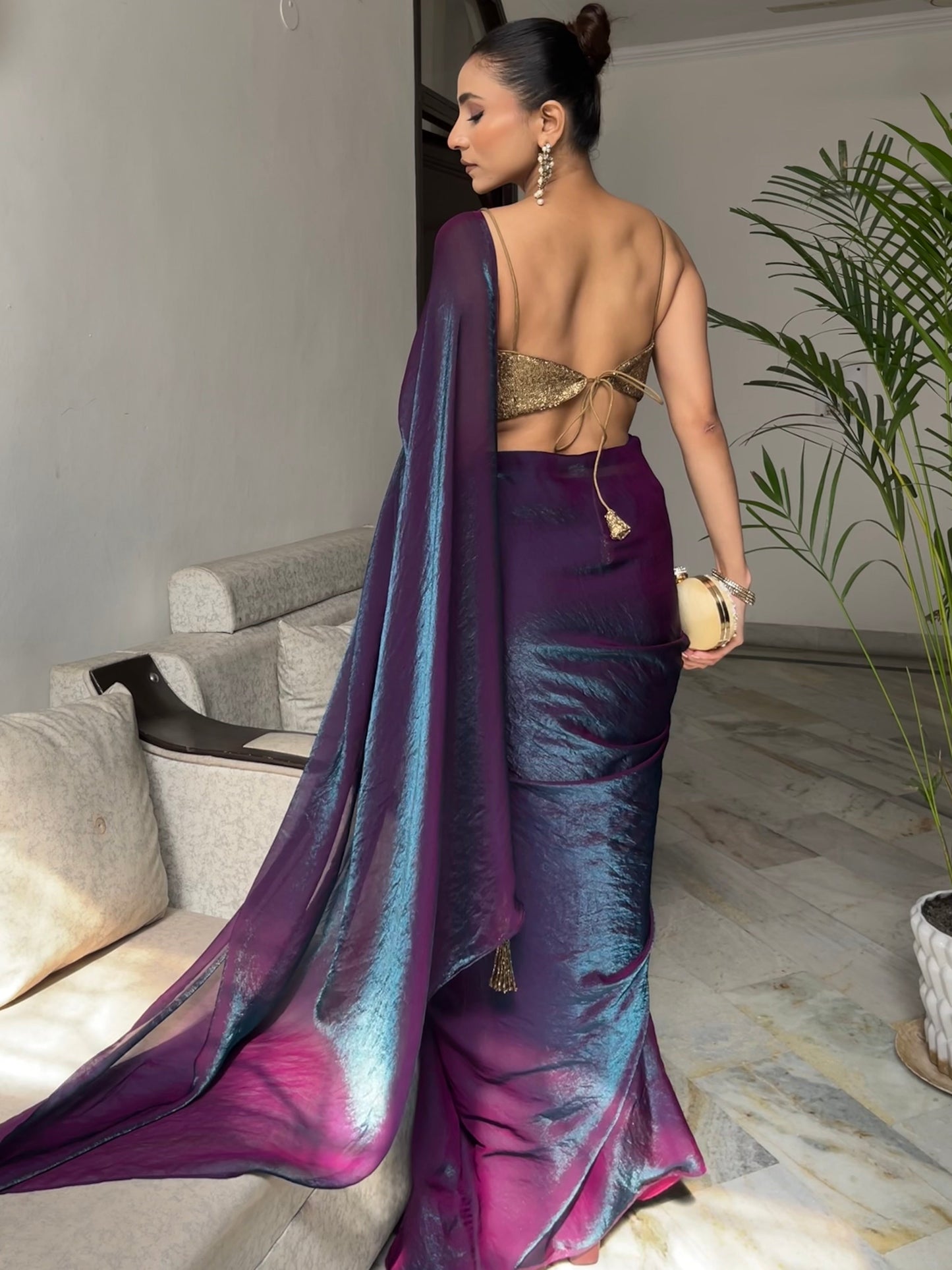 Dhiyona ST Rarity Metallic Satin Saree with Self Blouse Fabric