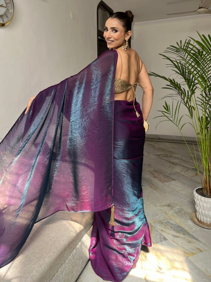 Dhiyona ST Rarity Metallic Satin Saree with Self Blouse Fabric
