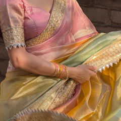 Dhiyona HH Premium 3D Multi Shade Tissue Saree with Soft Mirror Border