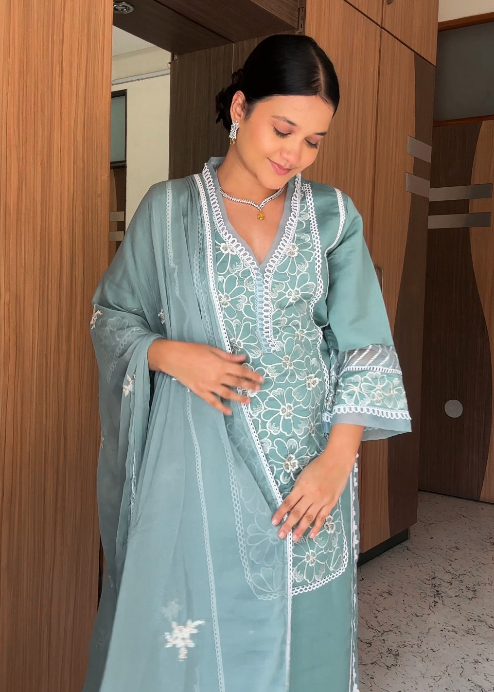 RIMJHIM TEAL EMBROIDERED SUIT SET