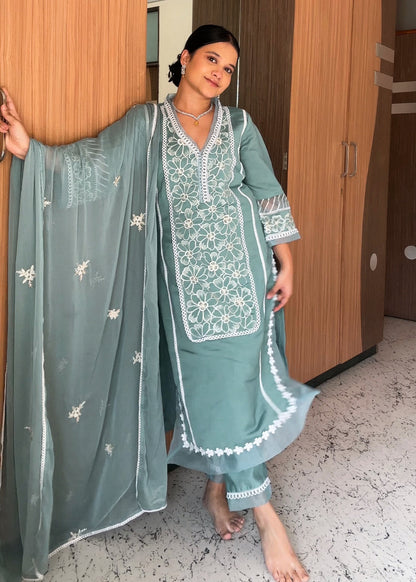 RIMJHIM TEAL EMBROIDERED SUIT SET