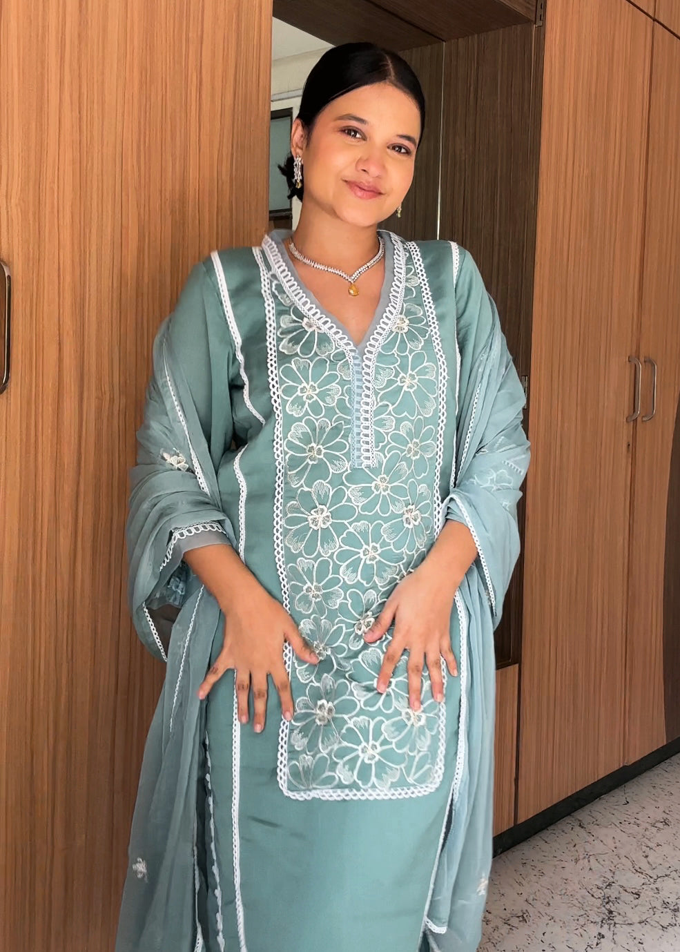 RIMJHIM TEAL EMBROIDERED SUIT SET