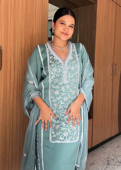 RIMJHIM TEAL EMBROIDERED SUIT SET