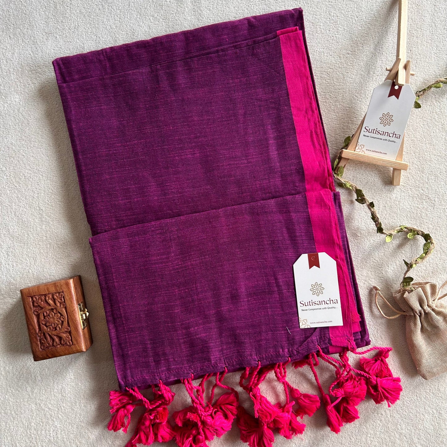 Dhiyona SS Sutisancha Purple & Pink Border Handloom Saree