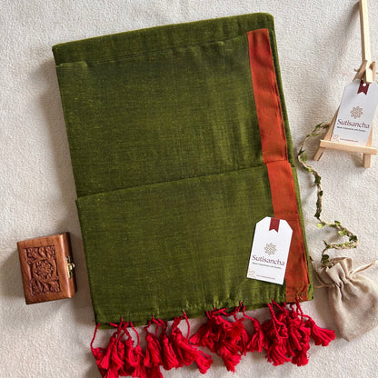 Dhiyona SS Sutisancha Mehndi & Red Border Handloom Saree