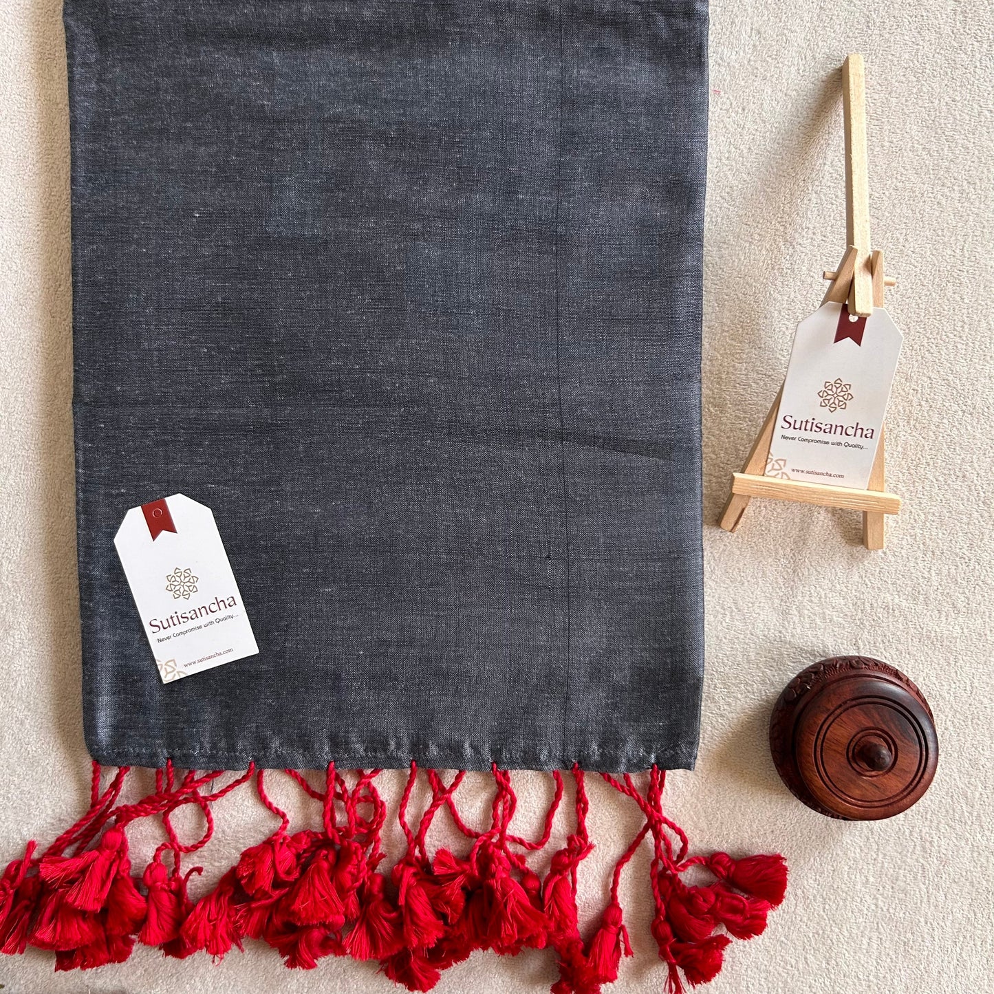 Dhiyona SS Sutisancha Grey & Maroon Border Handloom Saree