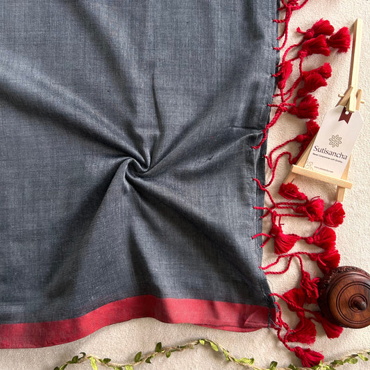 Dhiyona SS Sutisancha Grey & Maroon Border Handloom Saree